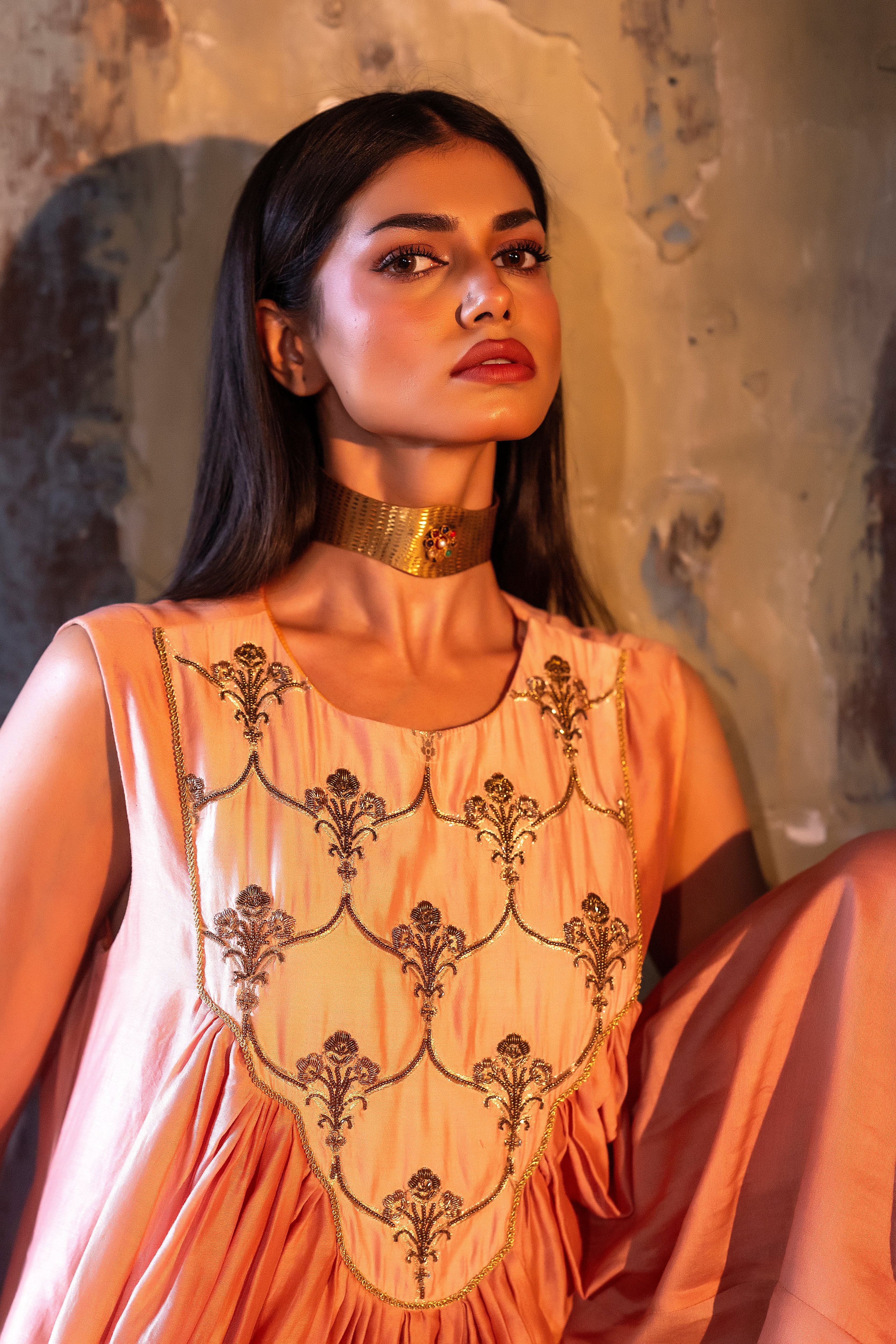 Short Vani in Dusty Pink chanderi with Dusty Pink Chanderi Sharara