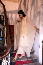 Chiffon Kaftan in Ivory with Ivory Pallazzo