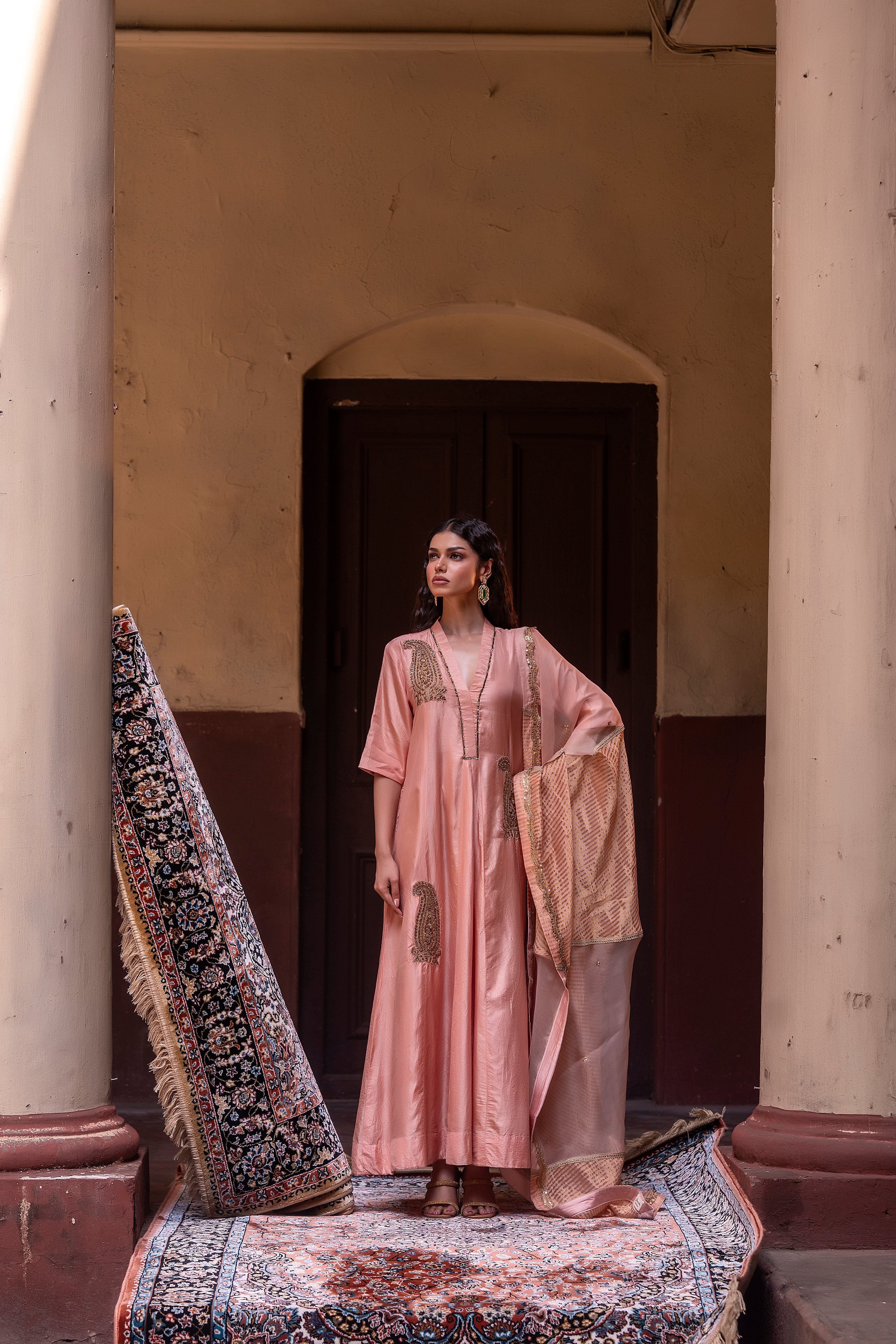 Shaheen Anarkali  in Dusty Pink Silk