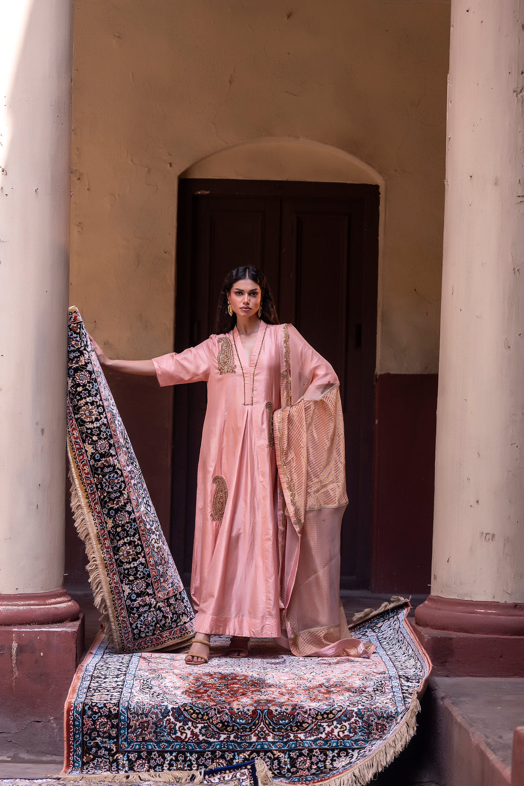 Shaheen Anarkali  in Dusty Pink Silk