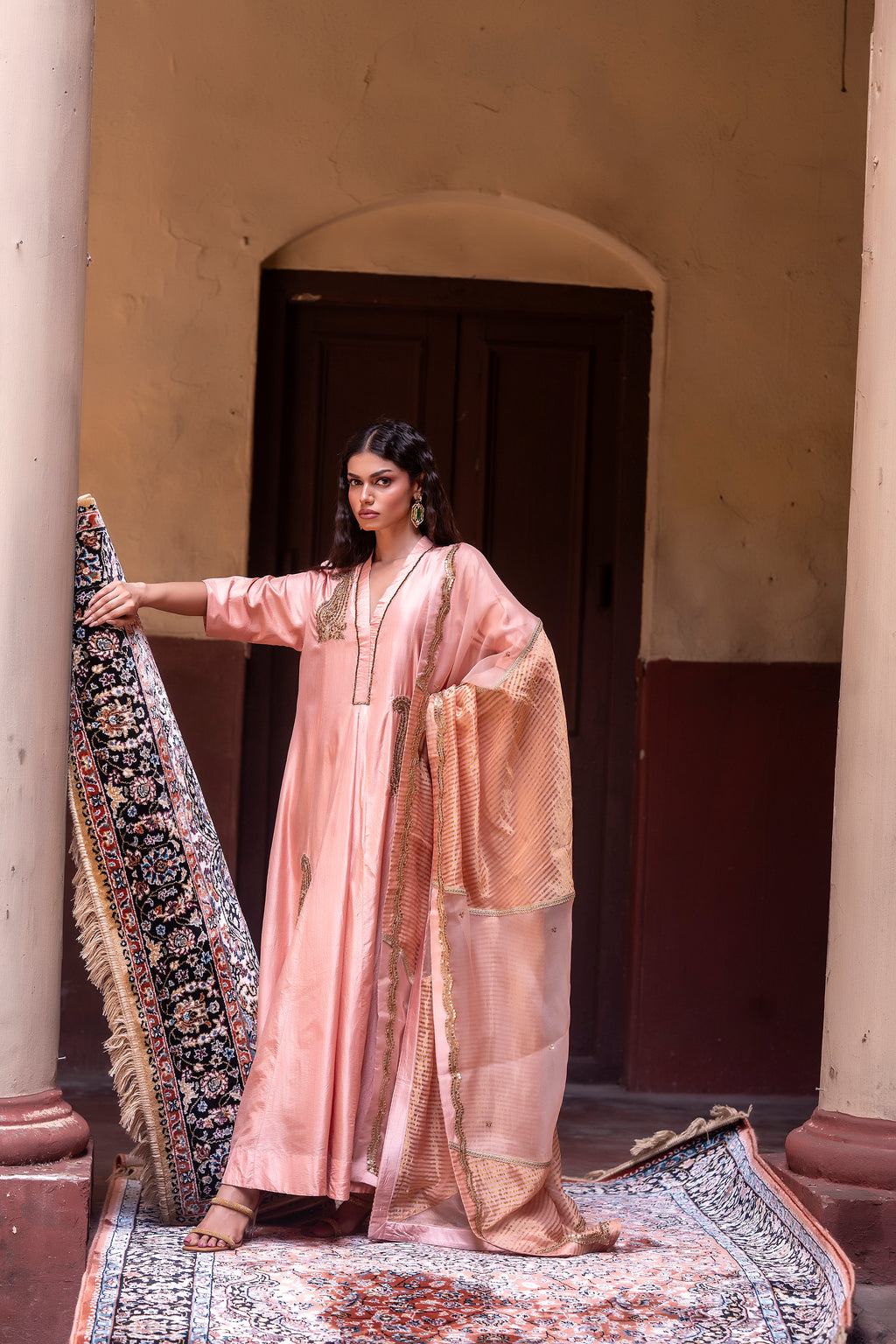 Shaheen Anarkali  in Dusty Pink Silk