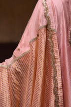 Jalsa Diagonal Dupatta in Pink Organza and Stripe Tissue