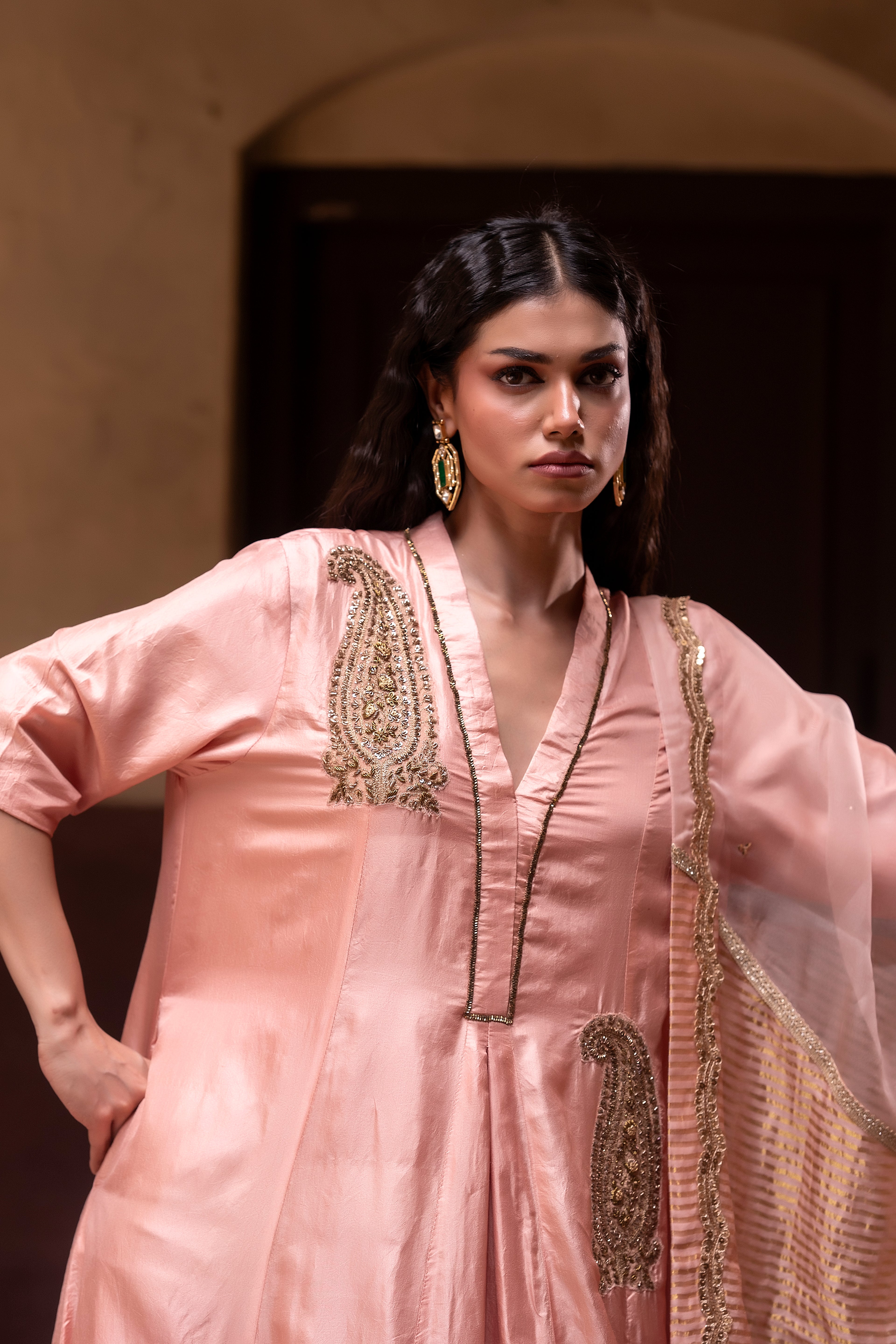 Shaheen Anarkali  in Dusty Pink Silk