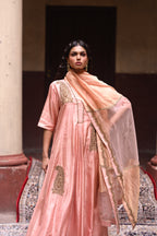 Jalsa Diagonal Dupatta in Pink Organza and Stripe Tissue