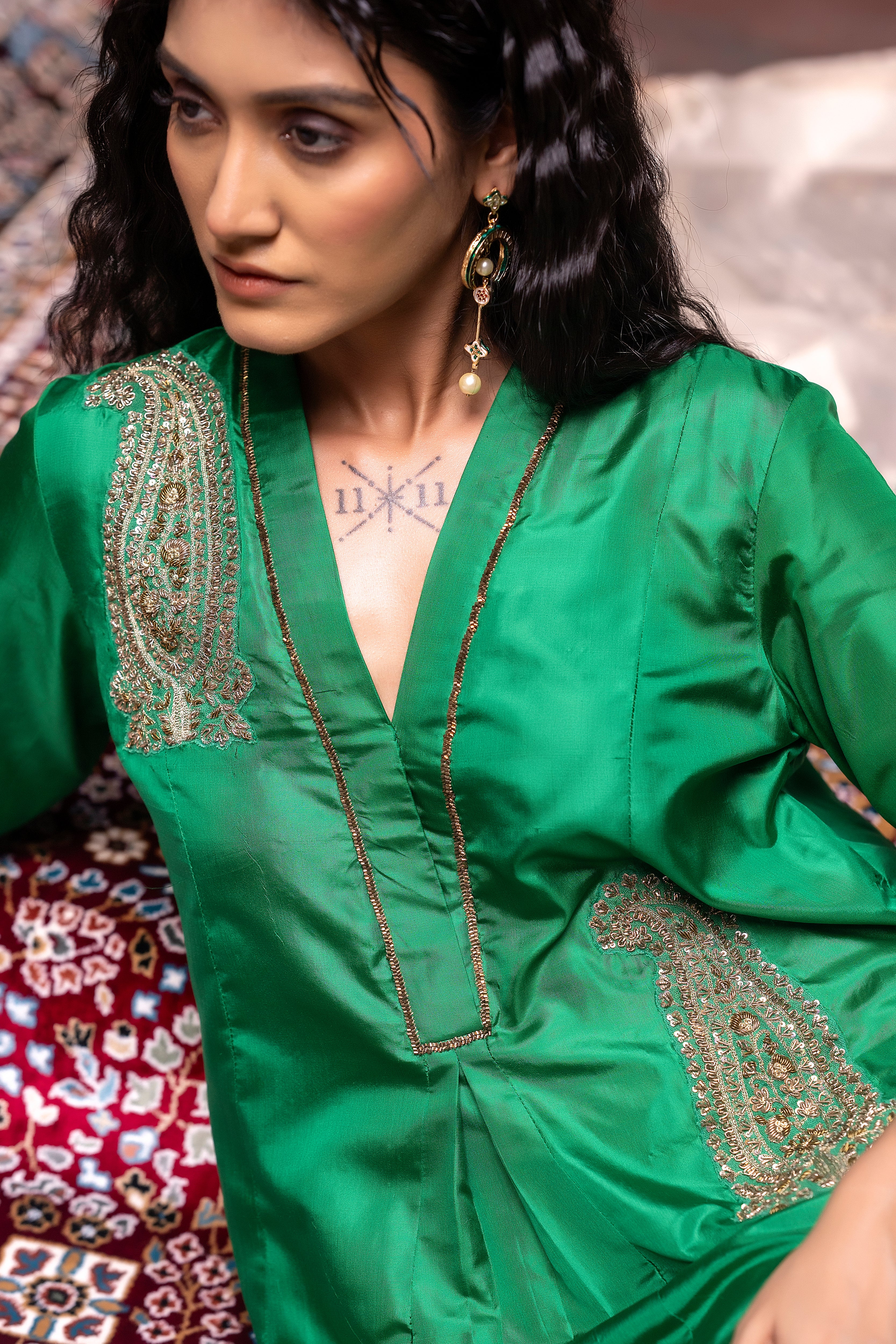 Shaheen Anarkali in Green Silk