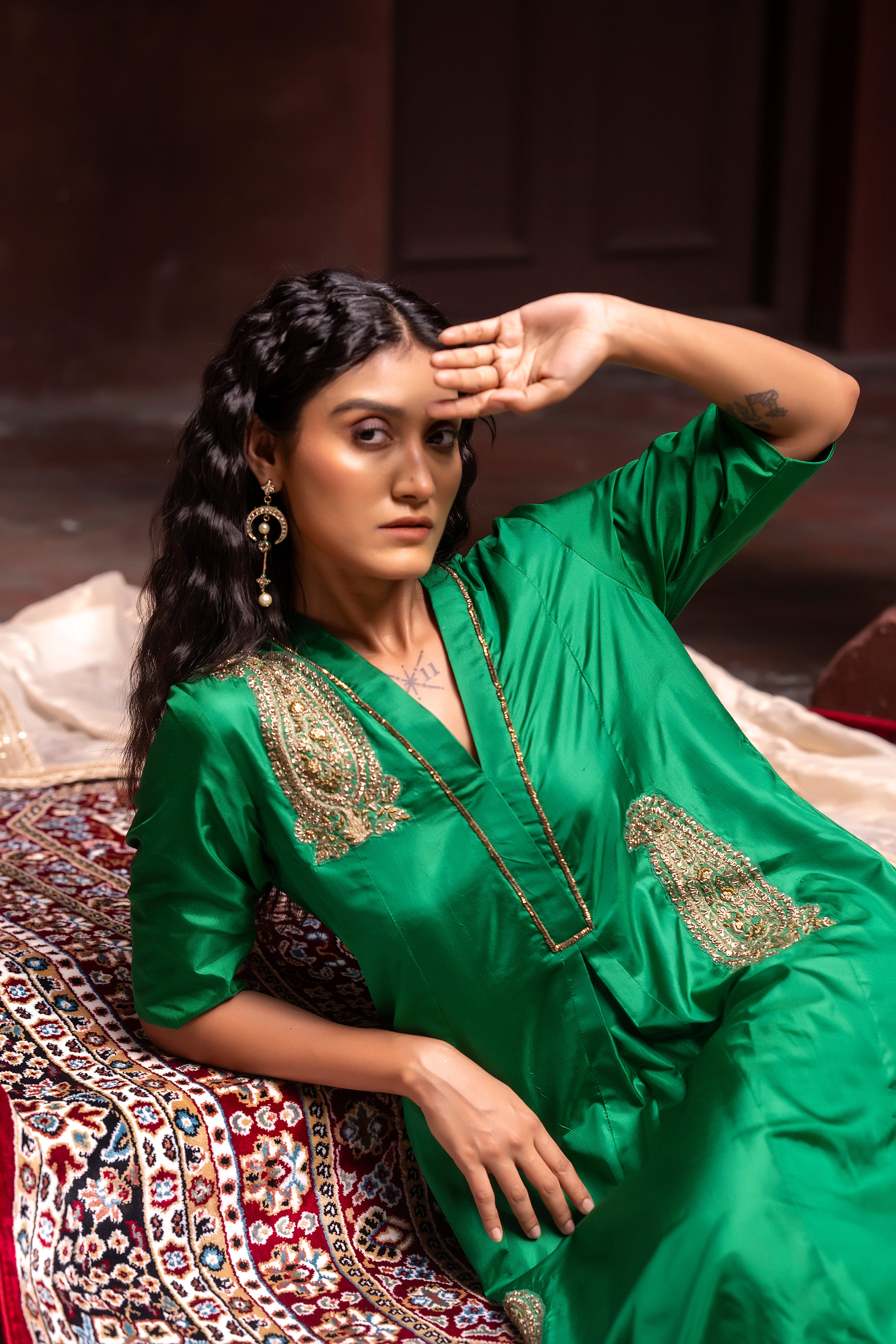 Shaheen Anarkali in Green Silk