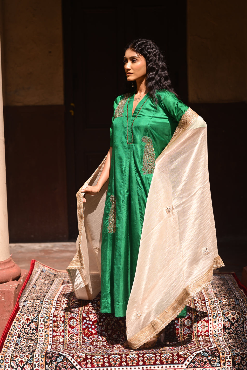 Dupatta in Ivory Handwoven Chanderi Silk with Tissue stripes