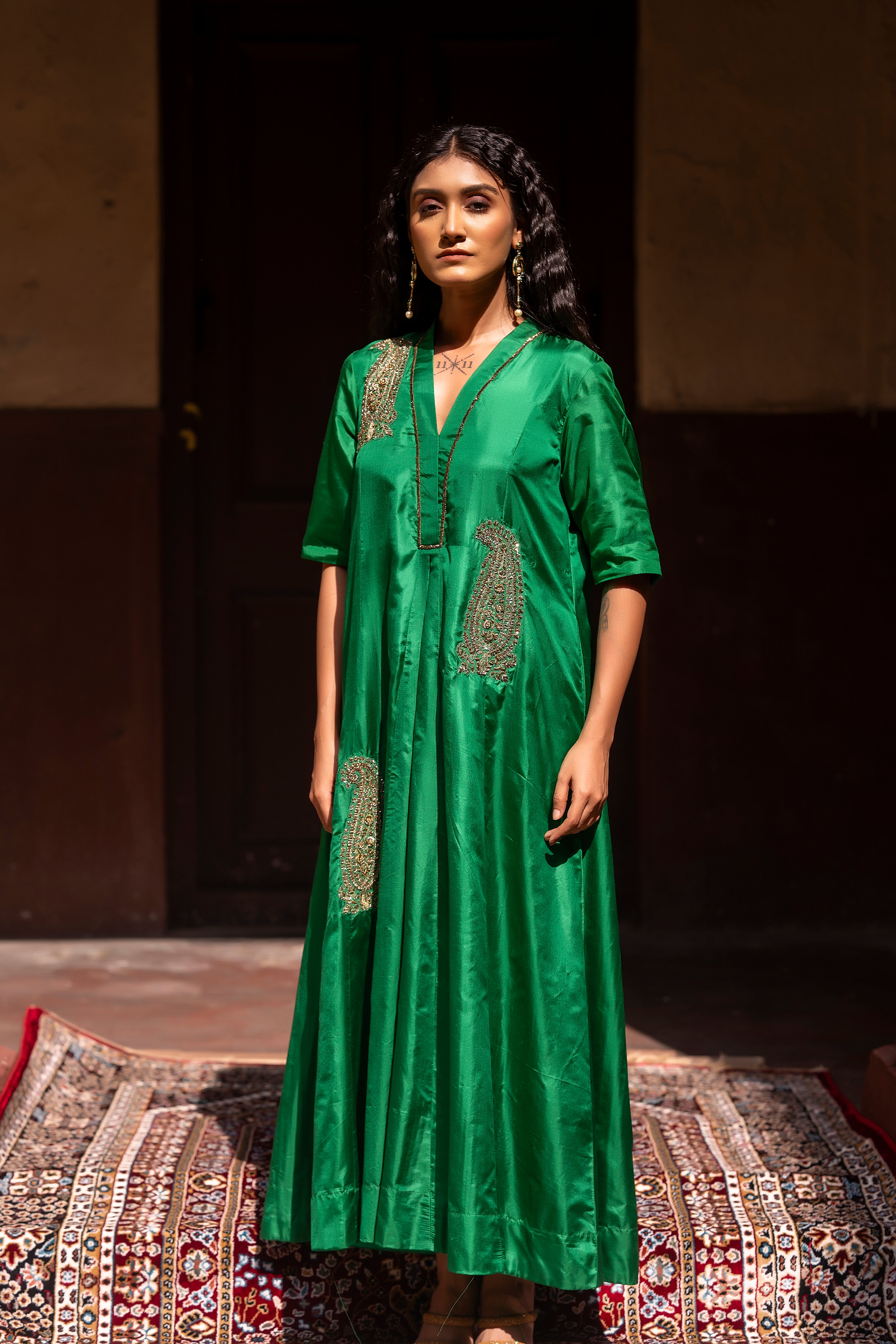 Shaheen Anarkali in Green Silk