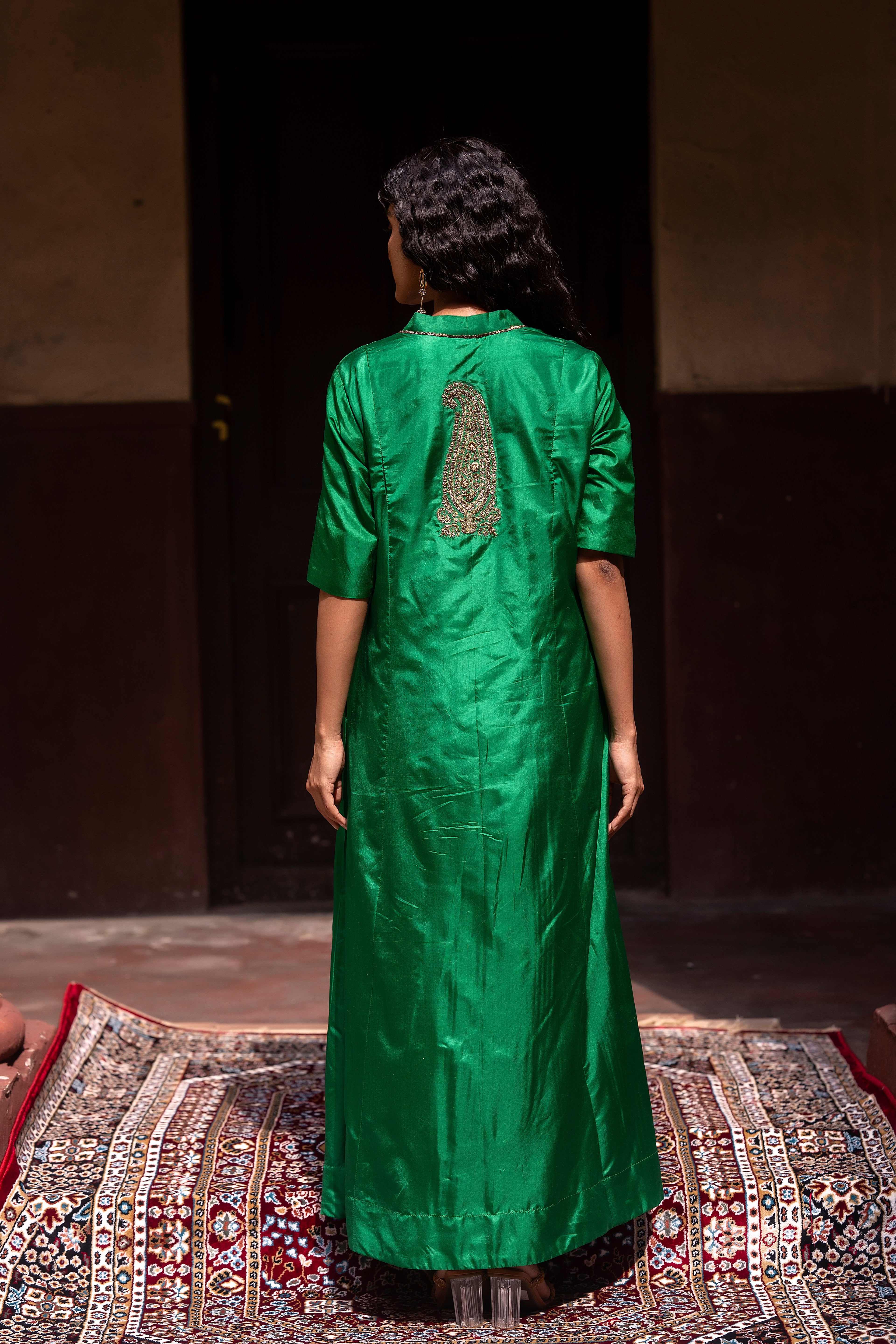 Shaheen Anarkali in Green Silk