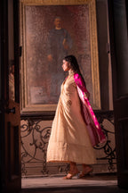 Shaheen Anarkali in Ivory Stripe Tissue