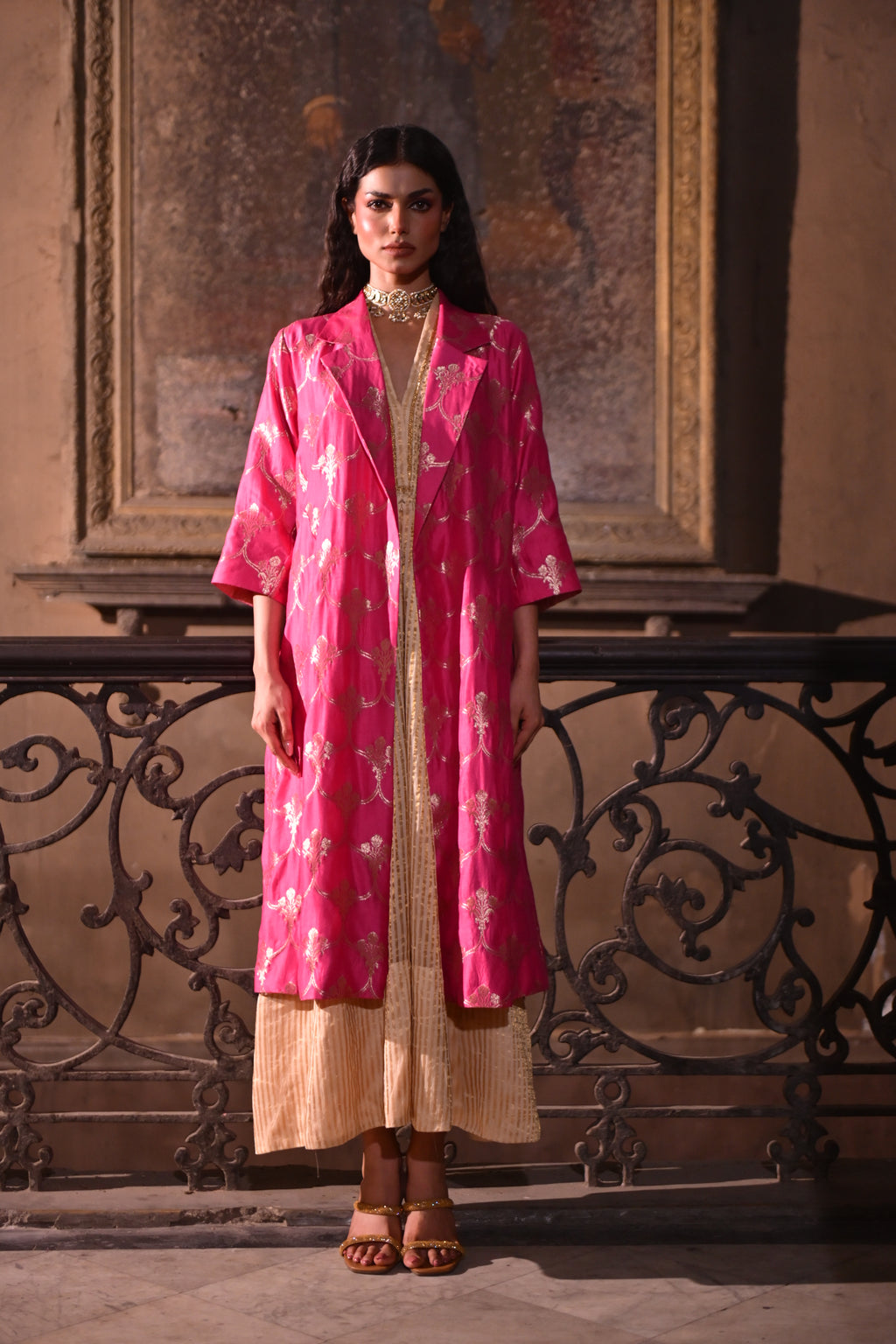 Sally Jacket in Hot Pink Brocade