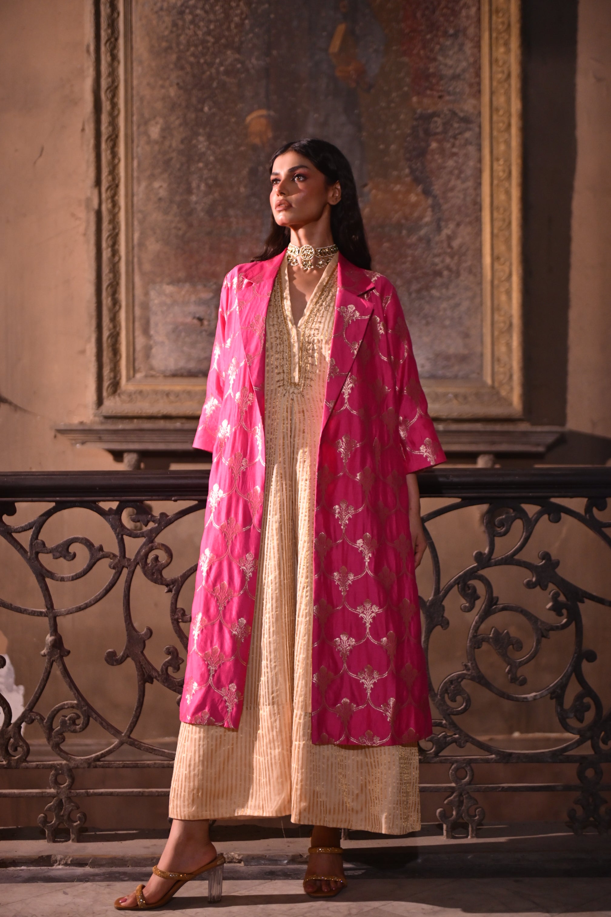 Sally Jacket in Hot Pink Brocade