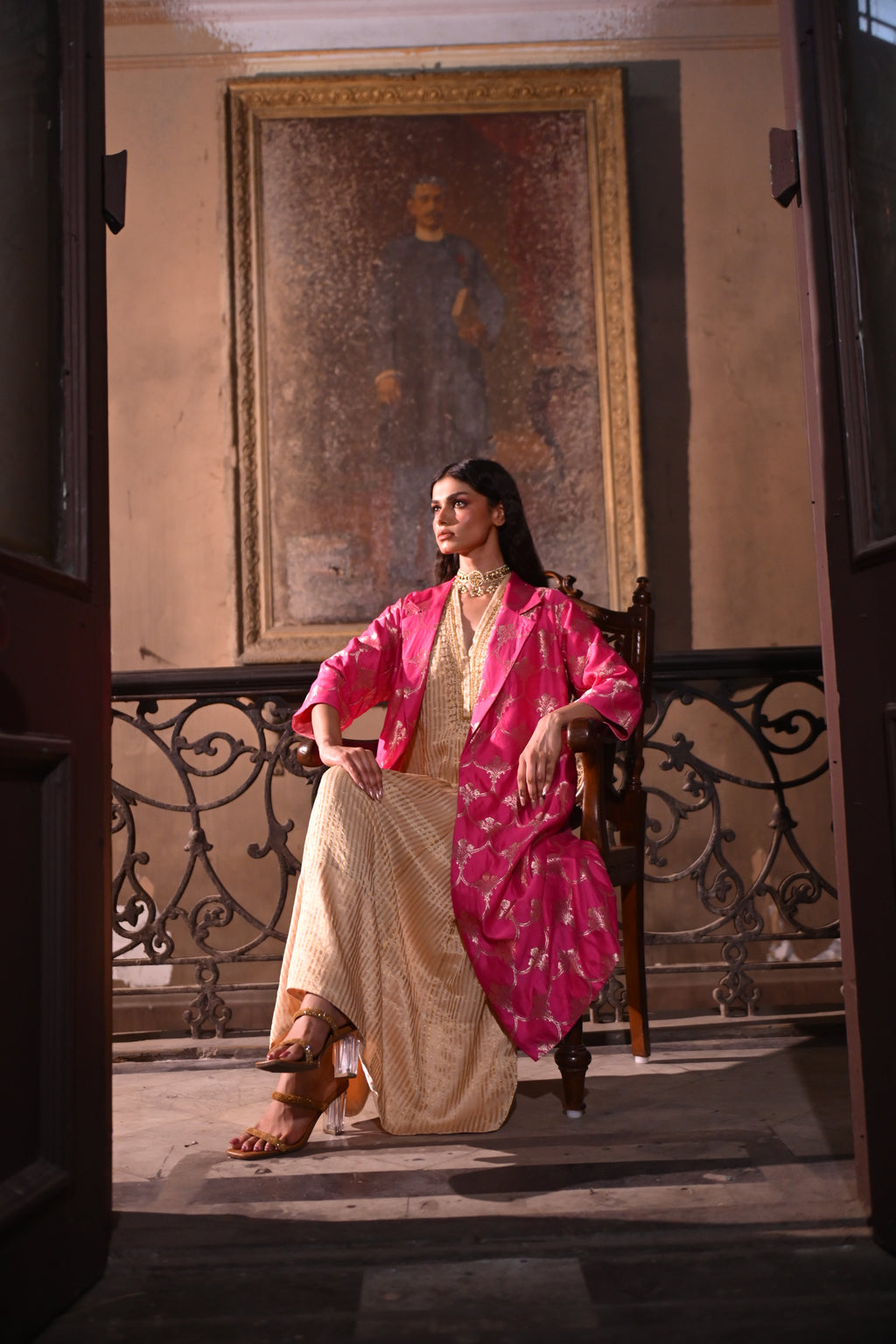 Sally Jacket in Hot Pink Brocade