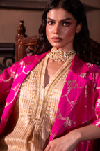 Shaheen Anarkali in Ivory Stripe Tissue