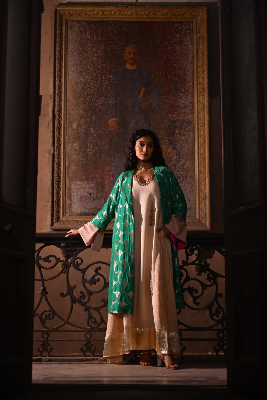 Sally Jacket in Green Brocade