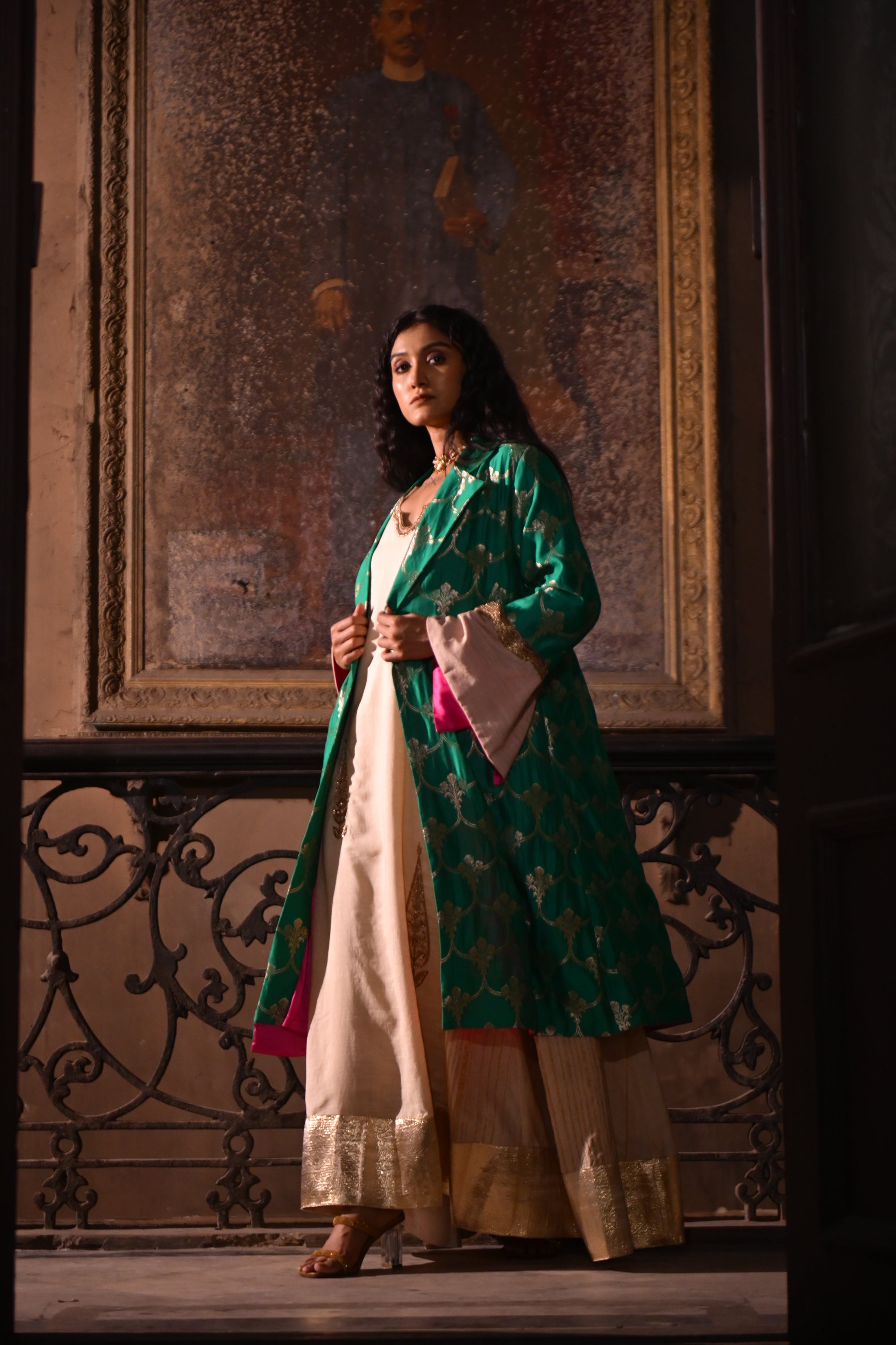 Sally Jacket in Green Brocade