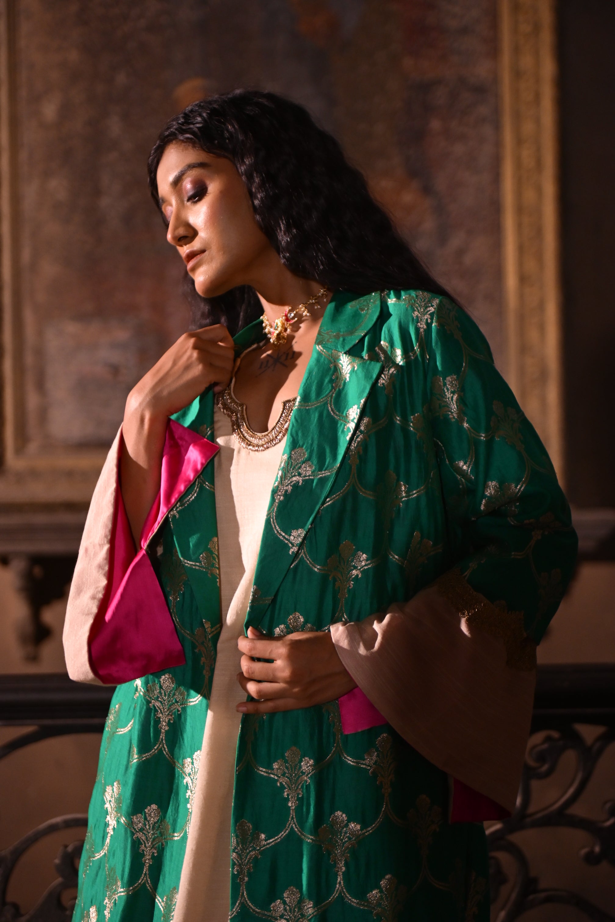 Sally Jacket in Green Brocade