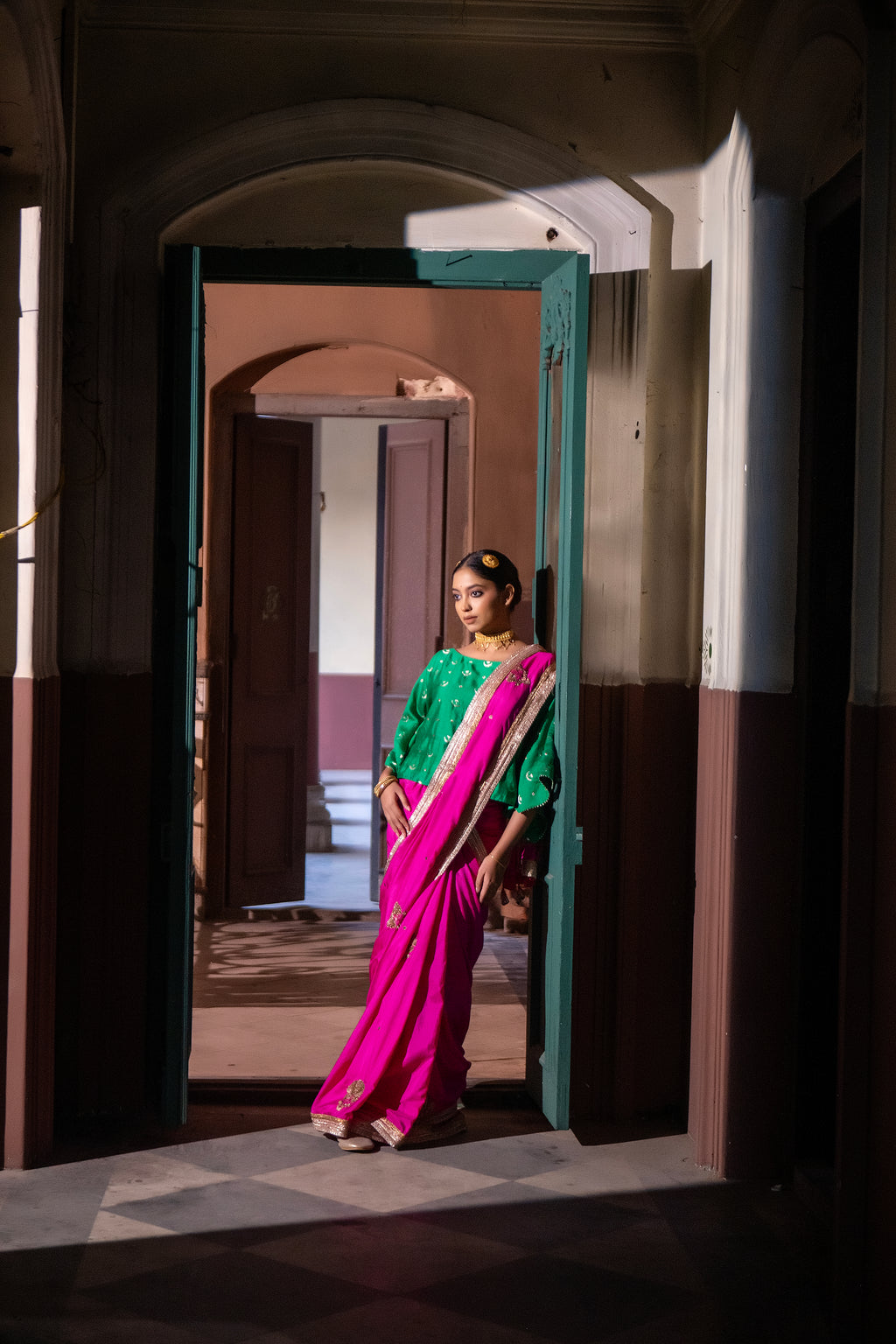 Mughal Saree in Hot Pink Silk