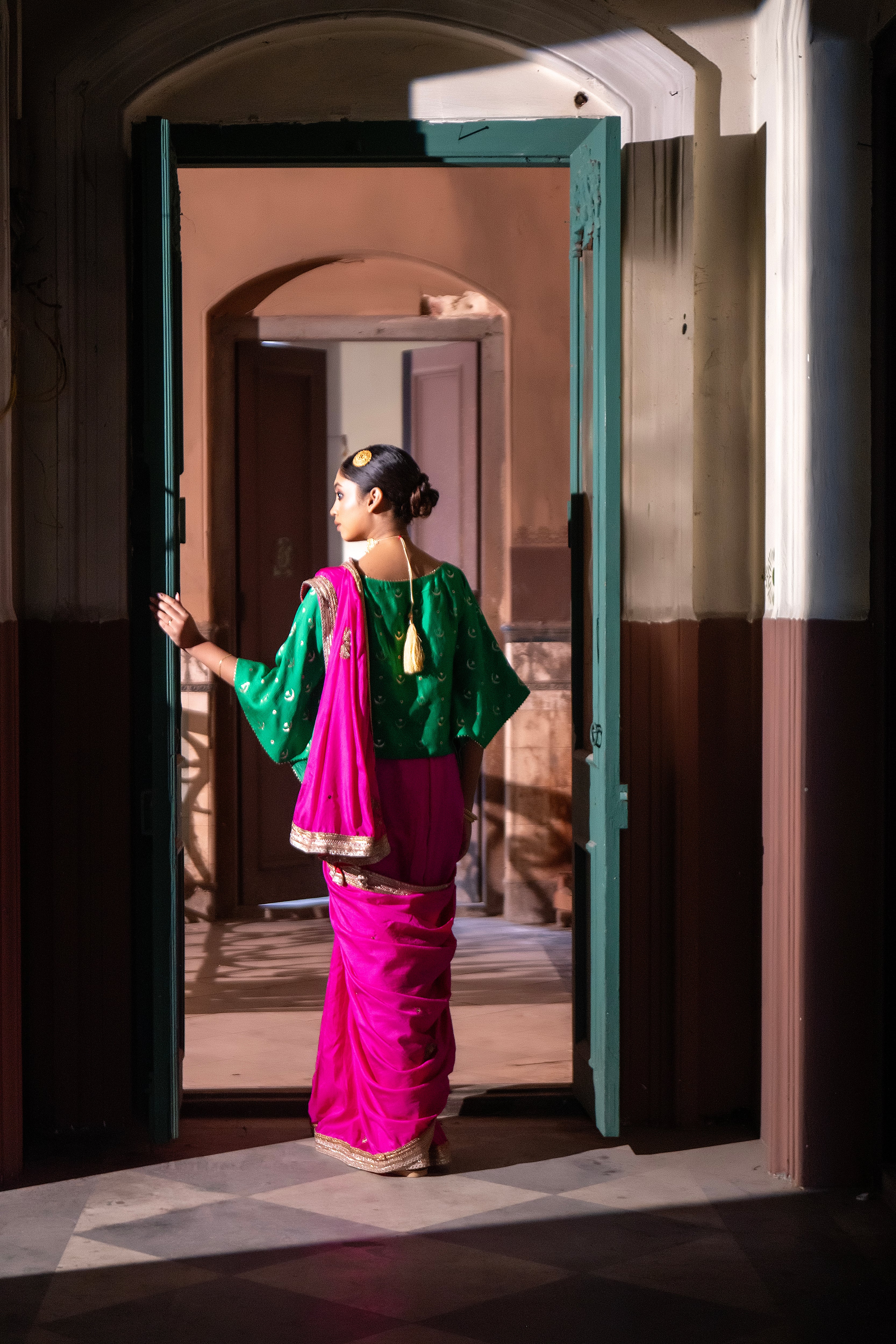 Mughal Saree in Hot Pink Silk