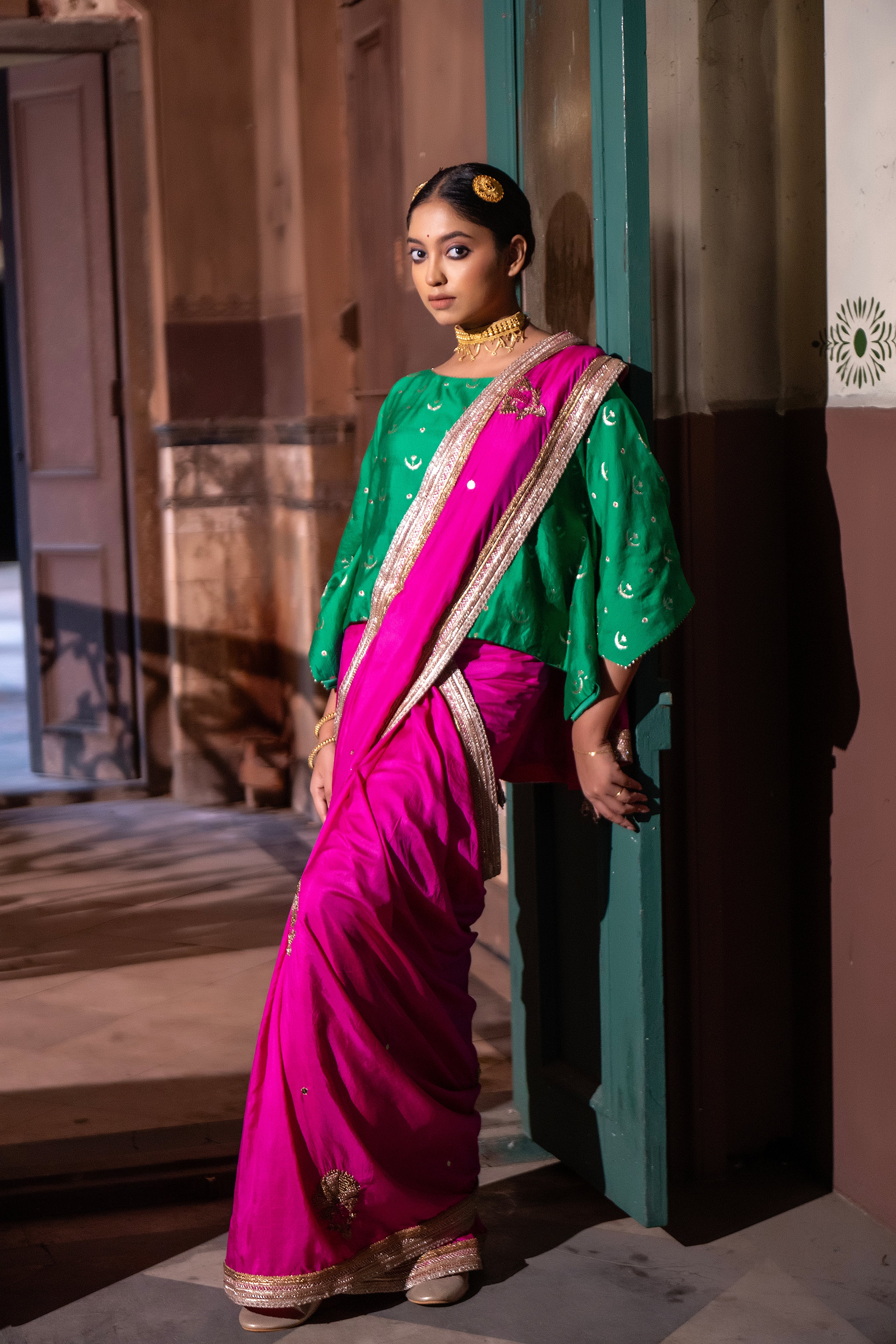 Mughal Saree in Hot Pink Silk