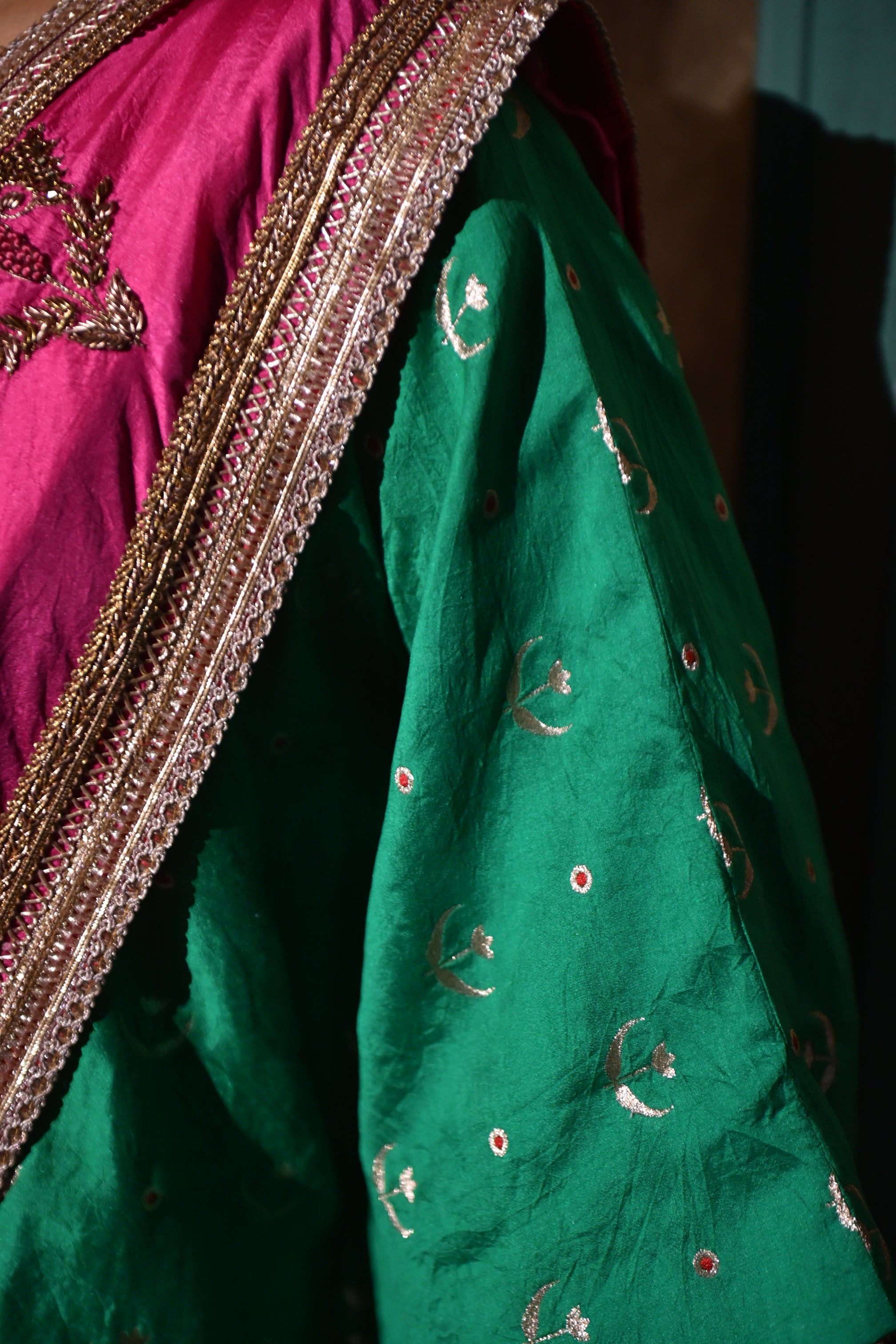 Chandphool Kaftan Top in Green Brocade