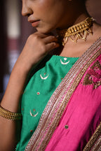 Chandphool Kaftan Top in Green Brocade