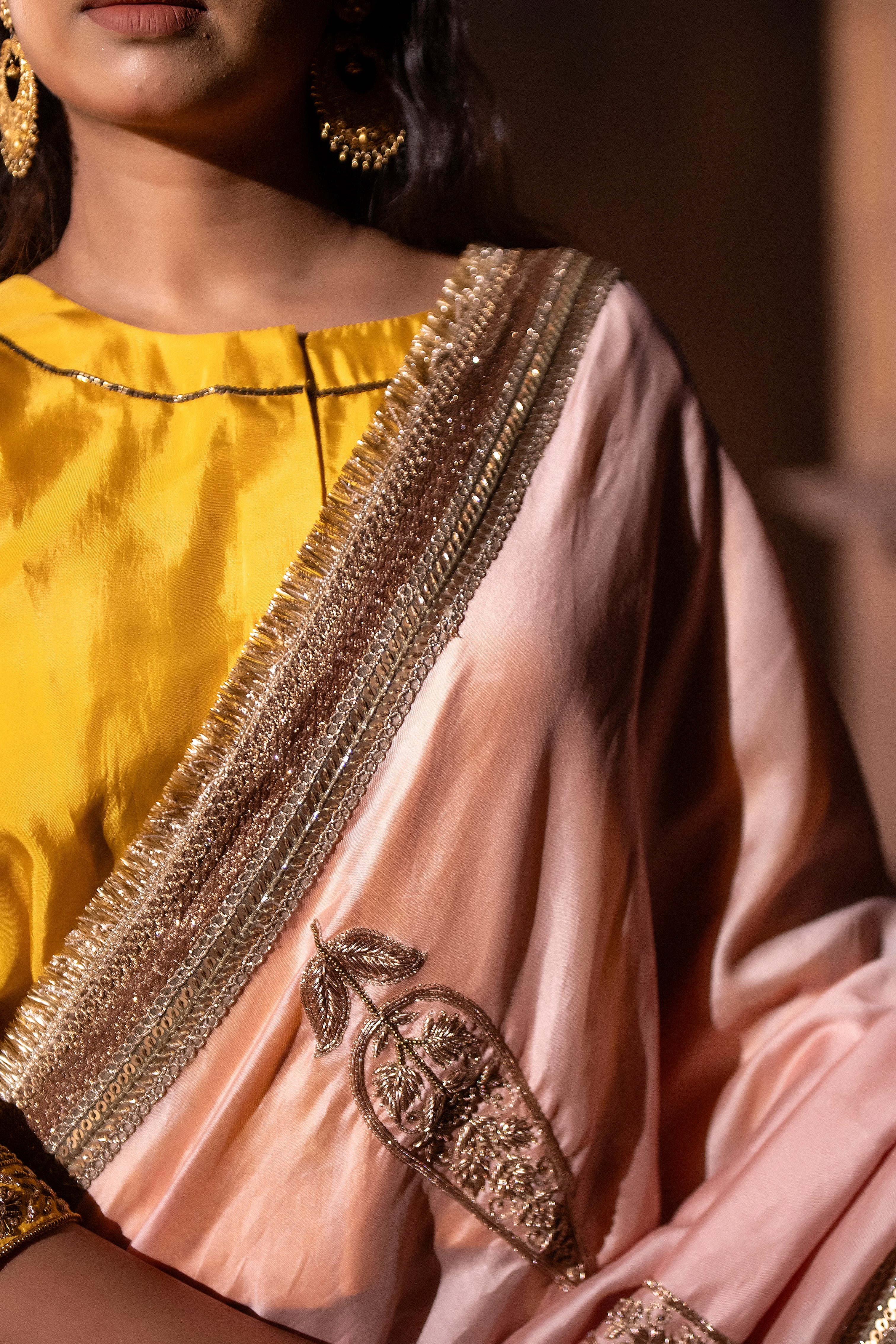 Turkish Ashoka saree in Ash pink Chanderi