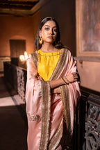 Turkish Ashoka saree in Ash pink Chanderi