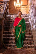 Mughal Saree In Green Silk