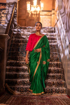 Mughal Saree In Green Silk