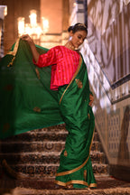 Reshma Blouse in Red & Pink Pure Chanderi Silk Stripe