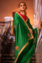 Mughal Saree In Green Silk