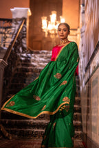 Mughal Saree In Green Silk