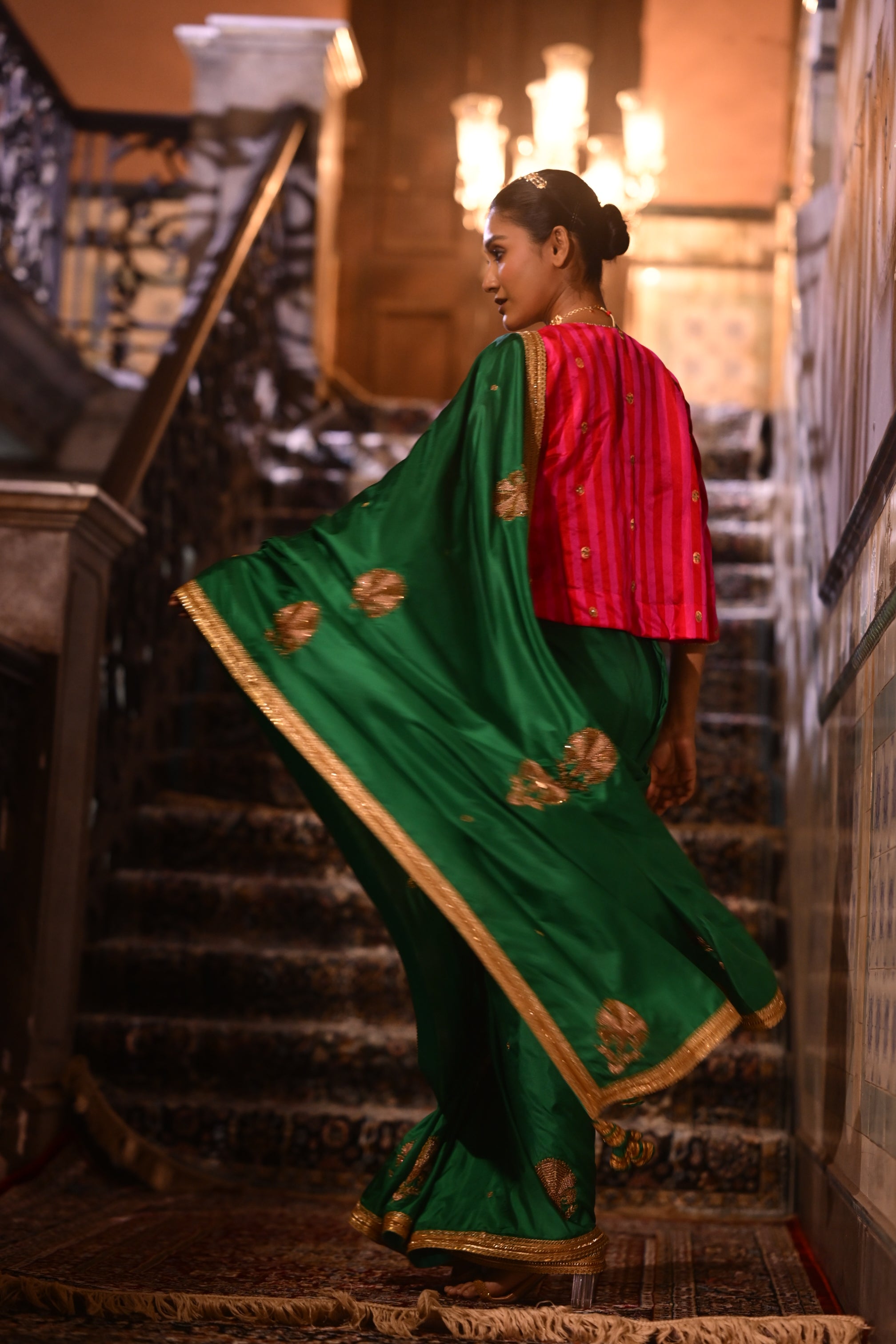 Reshma Blouse in Red & Pink Pure Chanderi Silk Stripe