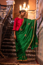 Mughal Saree In Green Silk