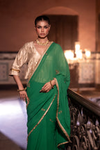 Gota Phool Saree In Green Georgette