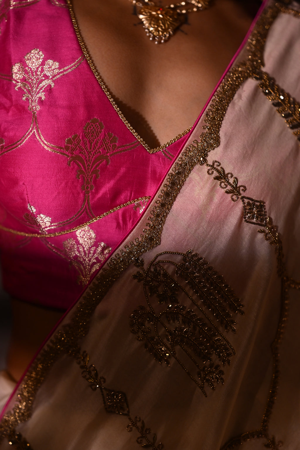 Nina Blouse in Hot Pink Brocade