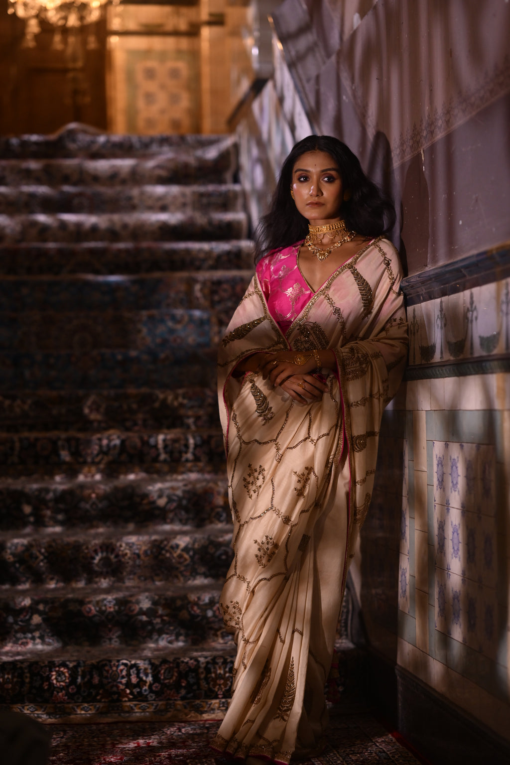 Nina Blouse in Hot Pink Brocade