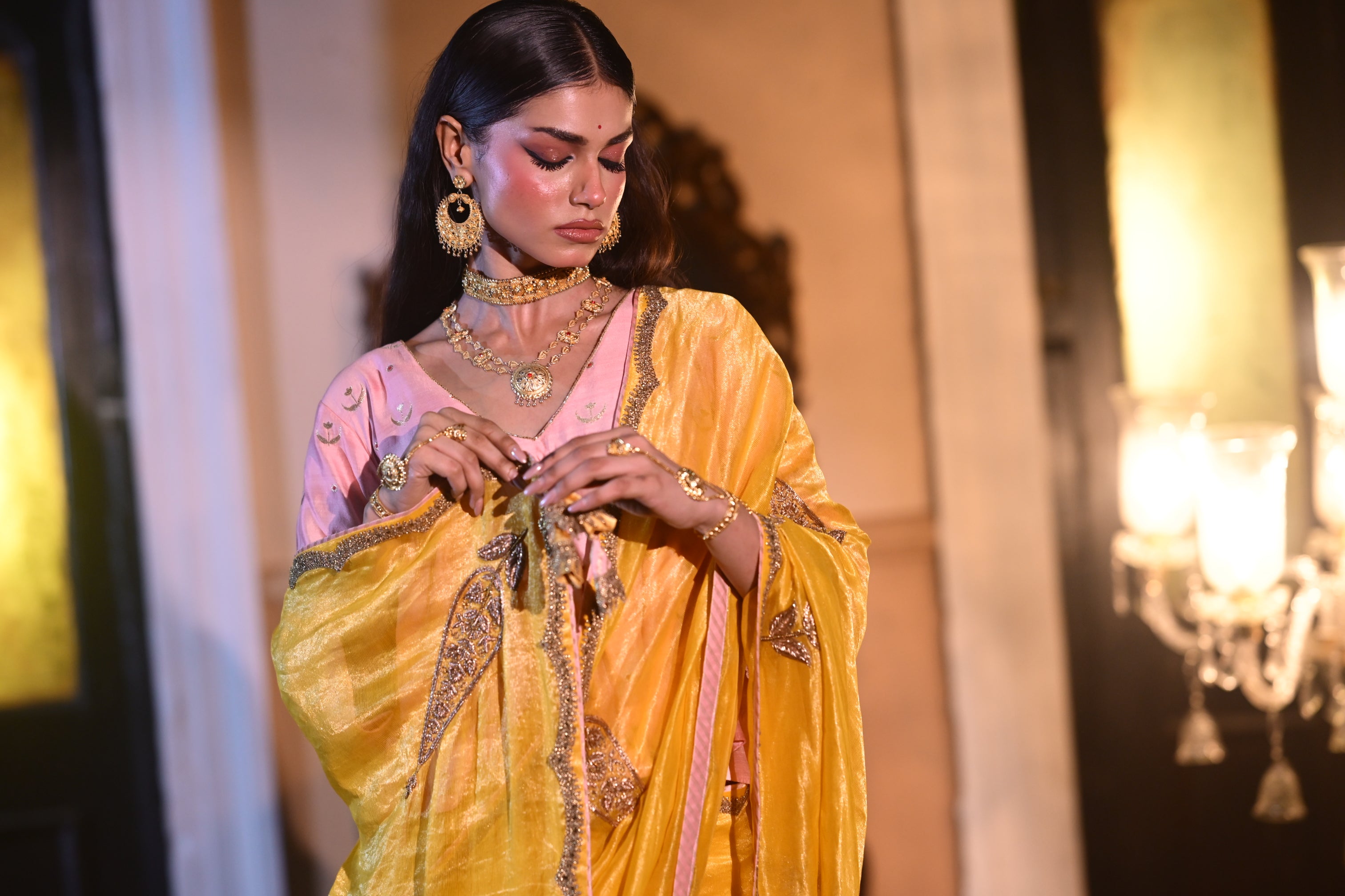 Chandphool Kediya Blouse in Tyohaar Pink Brocade