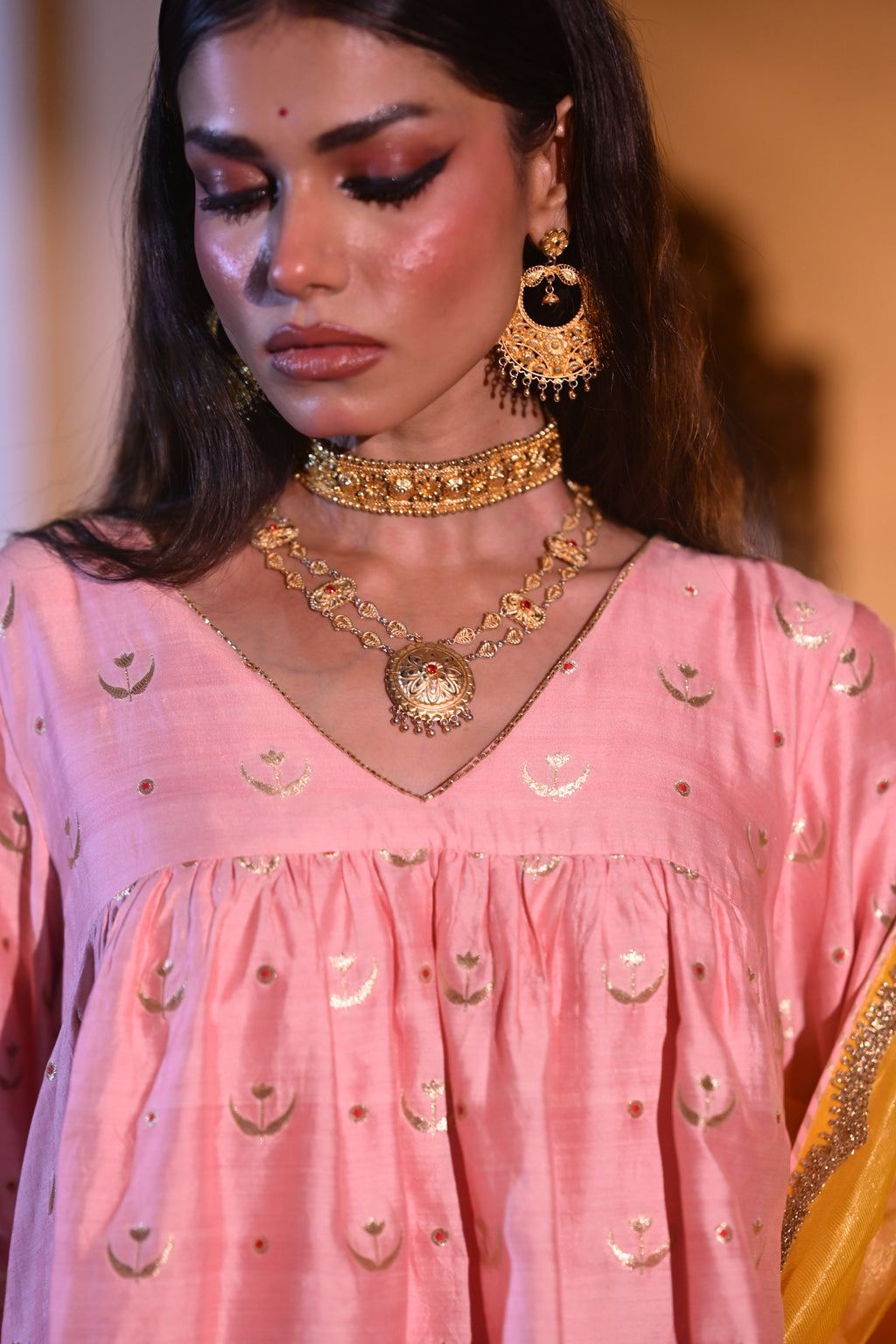 Chandphool Kediya Blouse in Tyohaar Pink Brocade