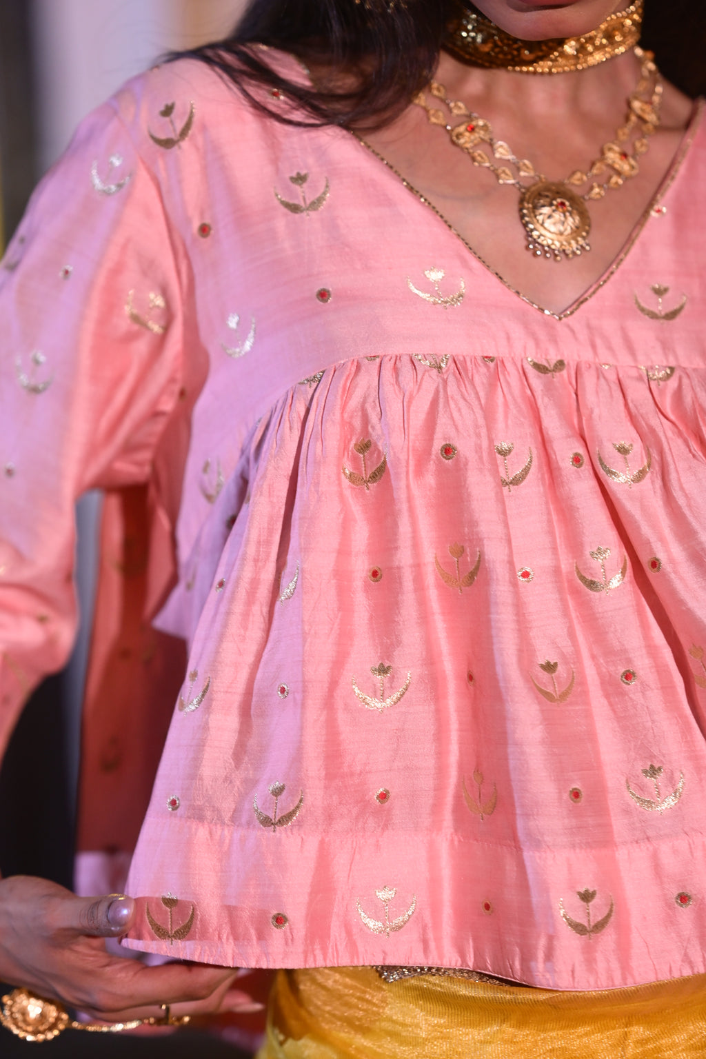 Chandphool Kediya Blouse in Tyohaar Pink Brocade