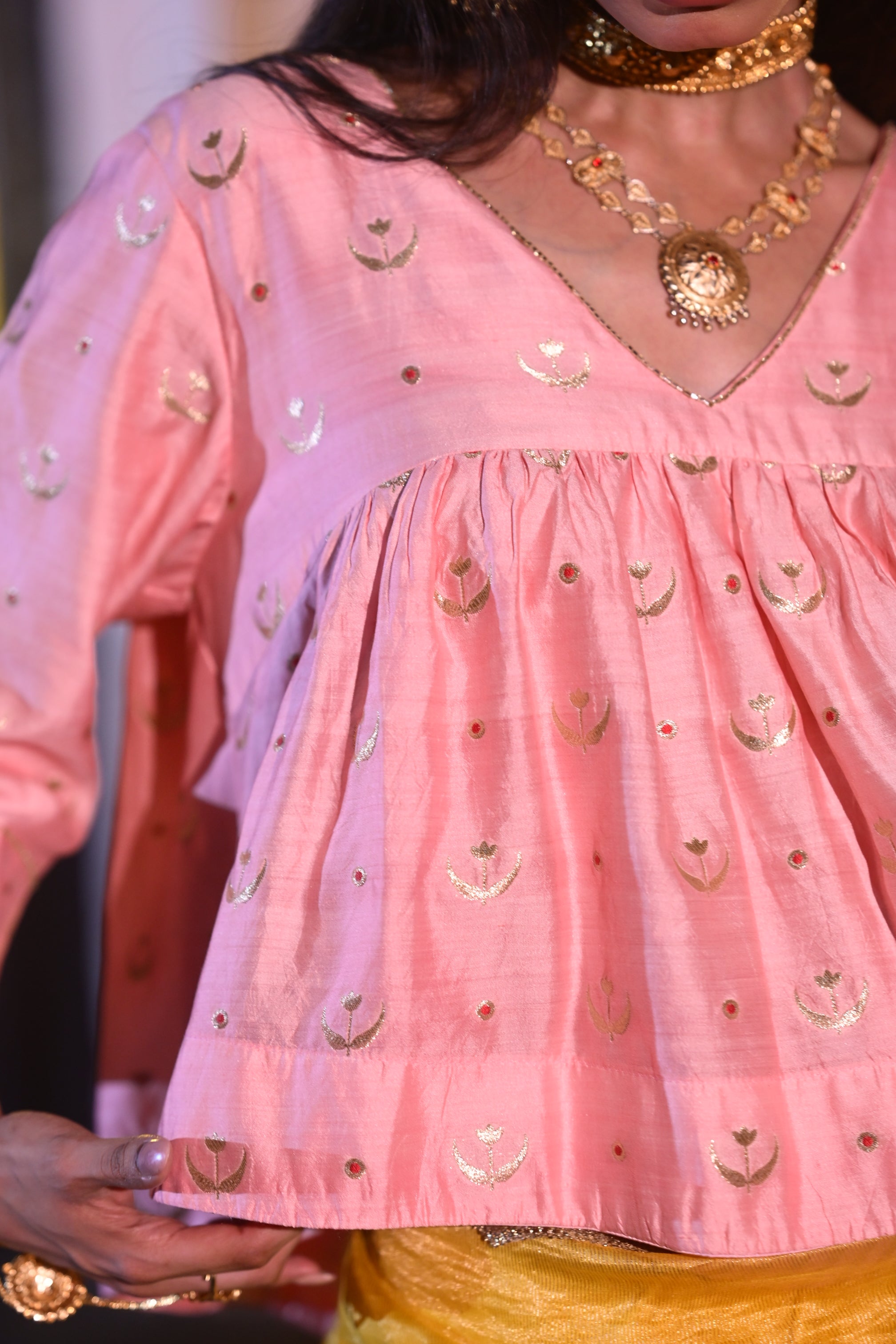 Chandphool Kediya Blouse in Tyohaar Pink Brocade