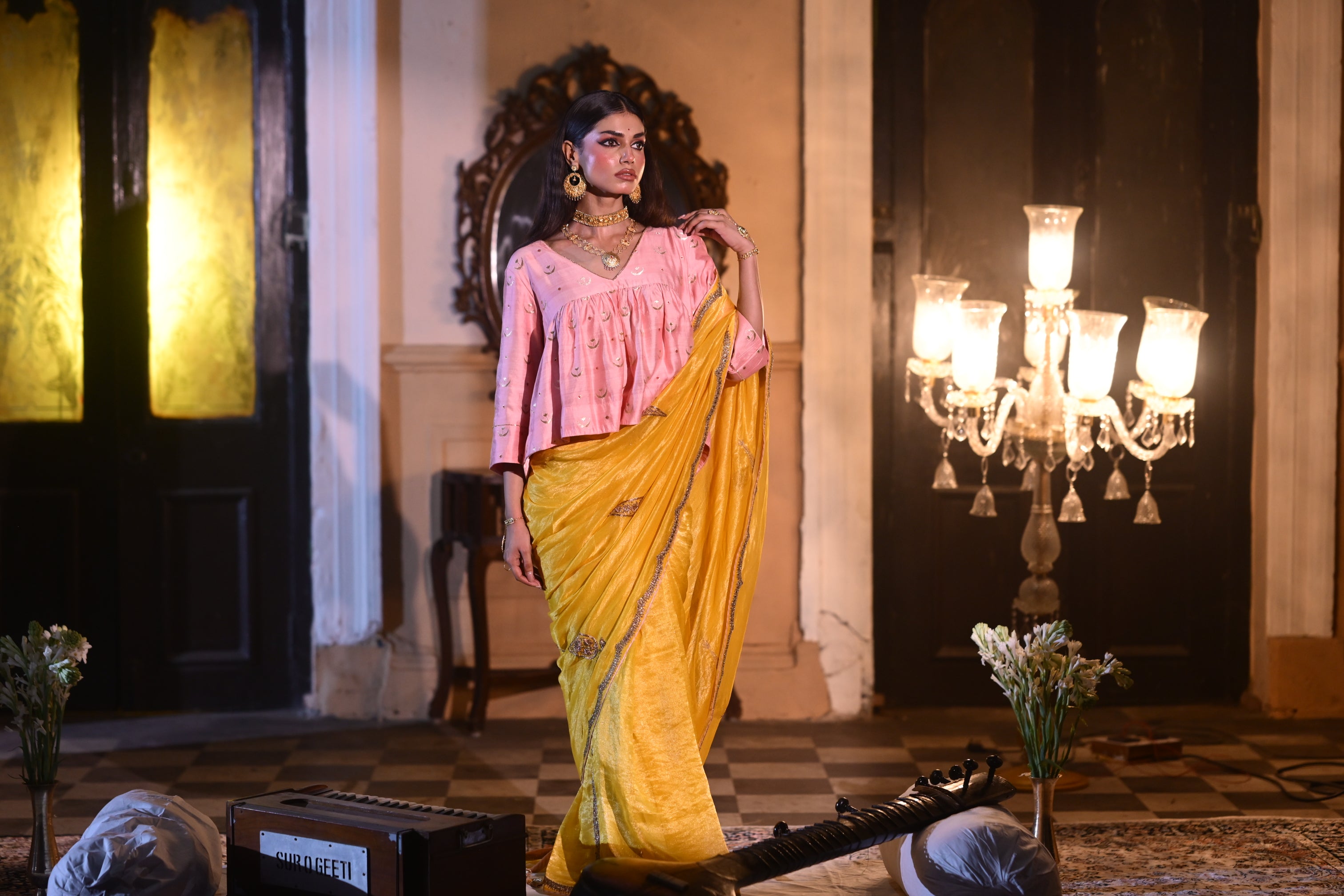 Chandphool Kediya Blouse in Tyohaar Pink Brocade