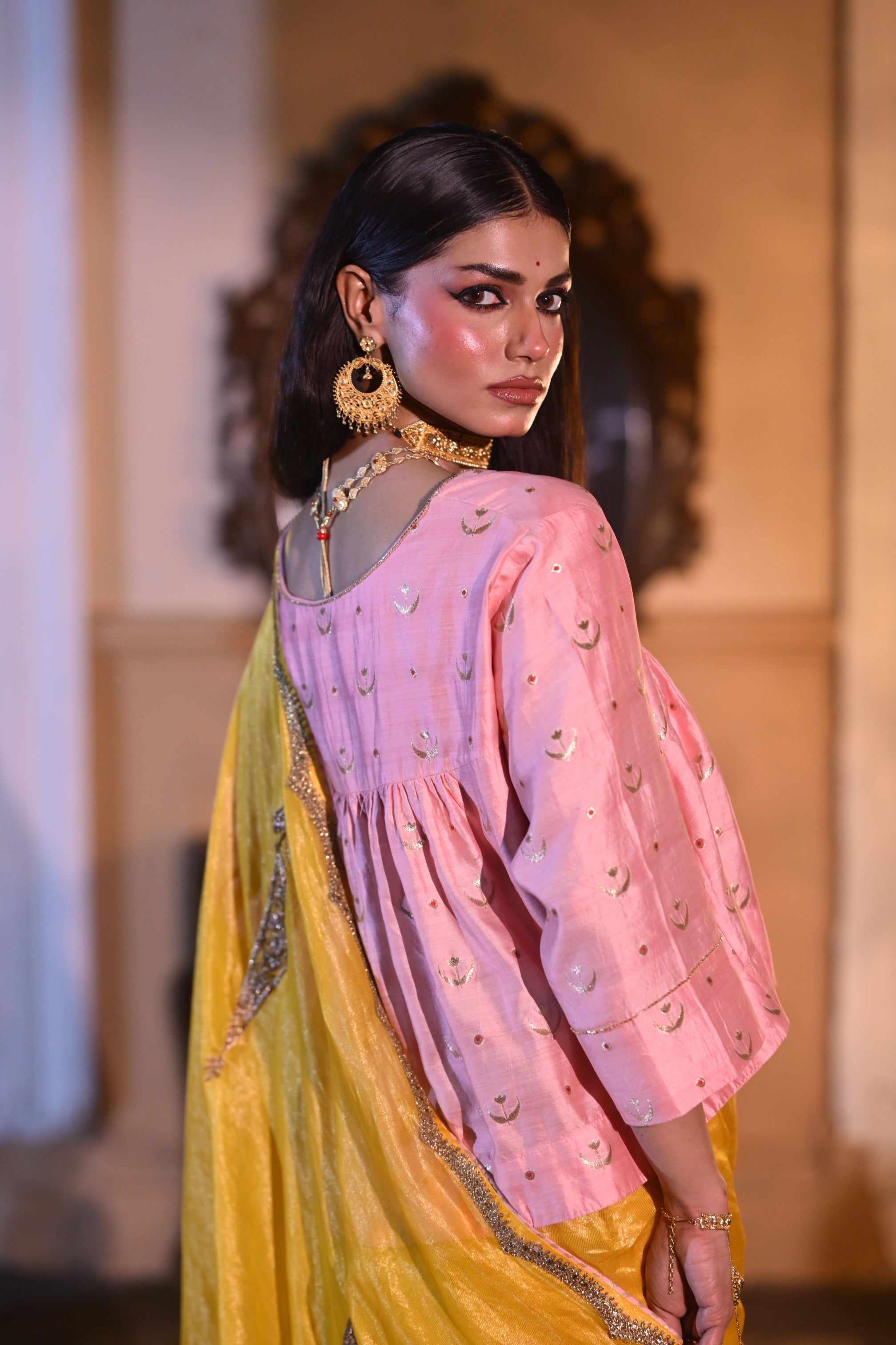 Chandphool Kediya Blouse in Tyohaar Pink Brocade