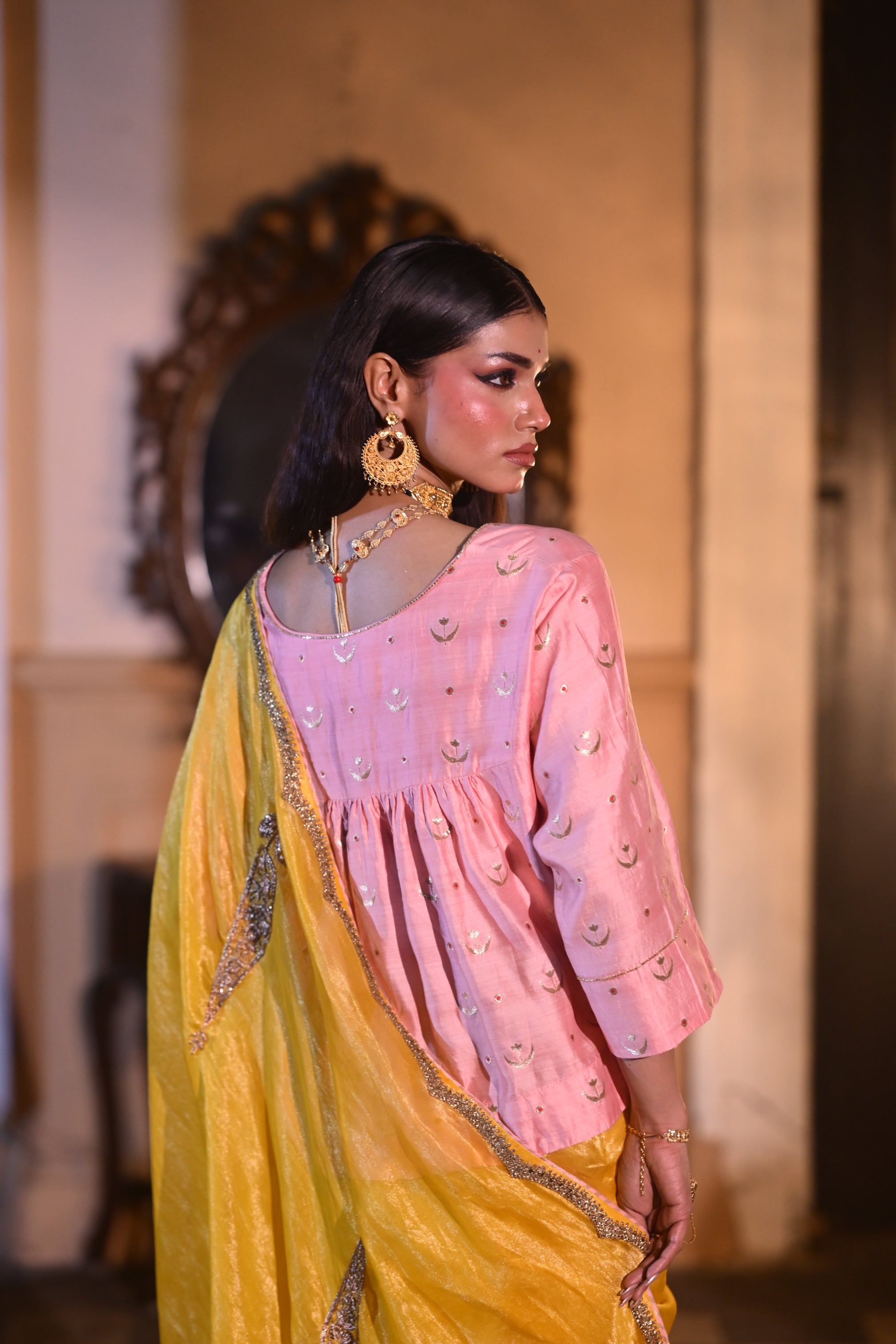 Chandphool Kediya Blouse in Tyohaar Pink Brocade
