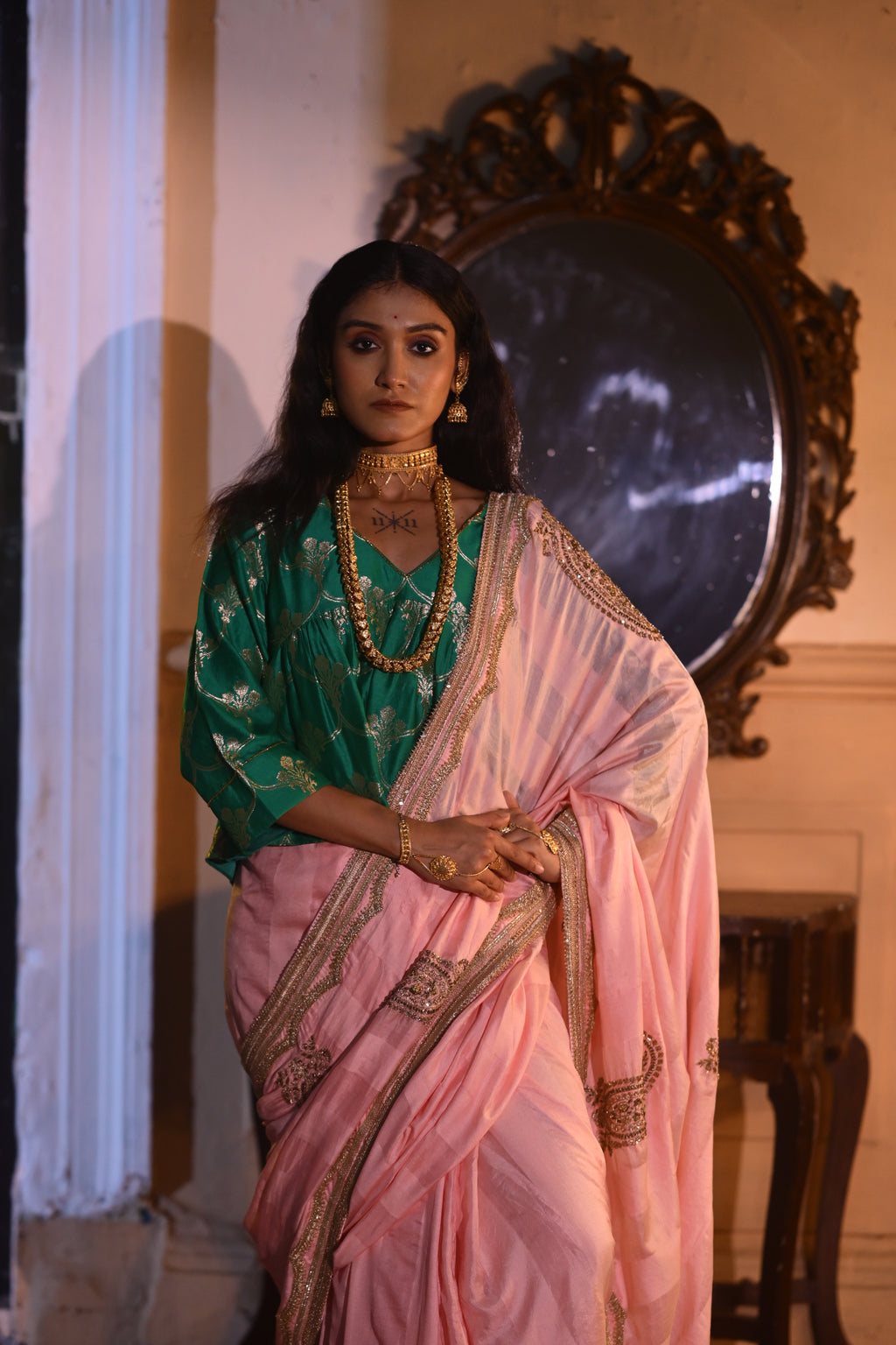 Mumtaz Kediya Blouse in Green Brocade