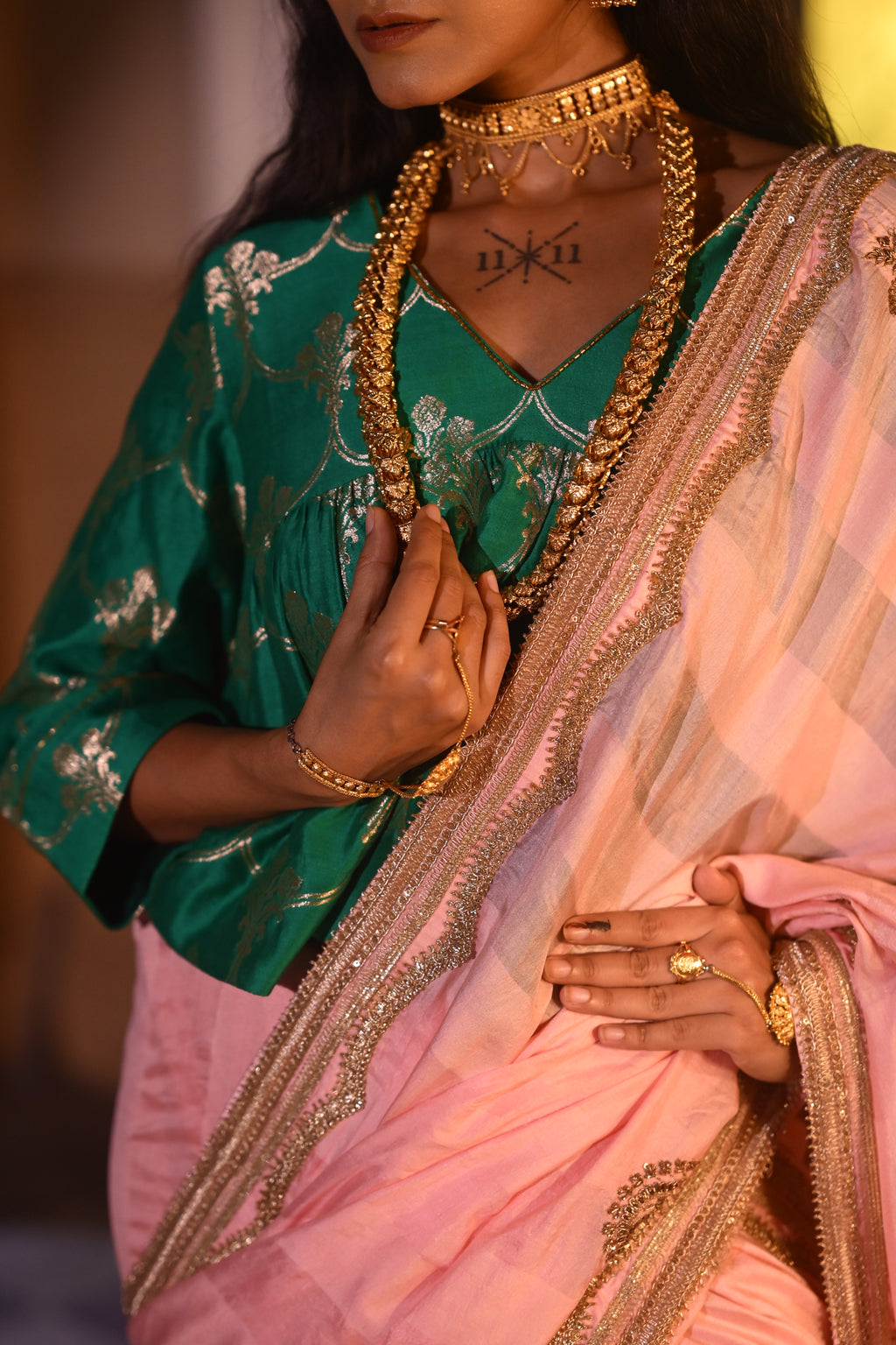 Mumtaz Kediya Blouse in Green Brocade