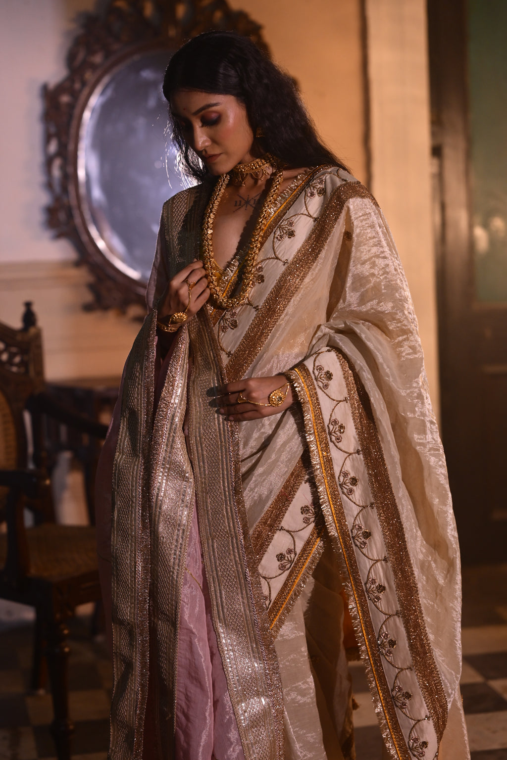 Jalsa saree in Ivory Tissue