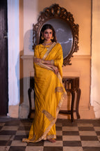 Kolka Saree in Yellow Silk Satin Stripe