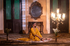 Kolka Saree in Yellow Silk Satin Stripe